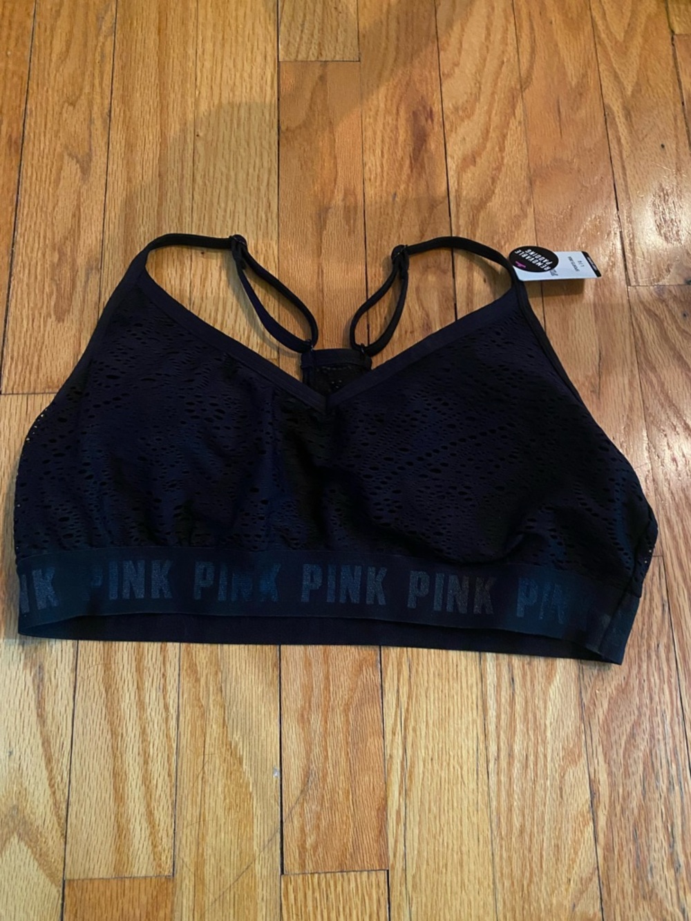 PINK Victoria's Secret Black Lace-Look Strappy Bralette
